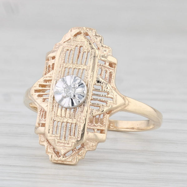 Vintage Diamond Accented Ring 10k Yellow Gold Filigree Size 6.5