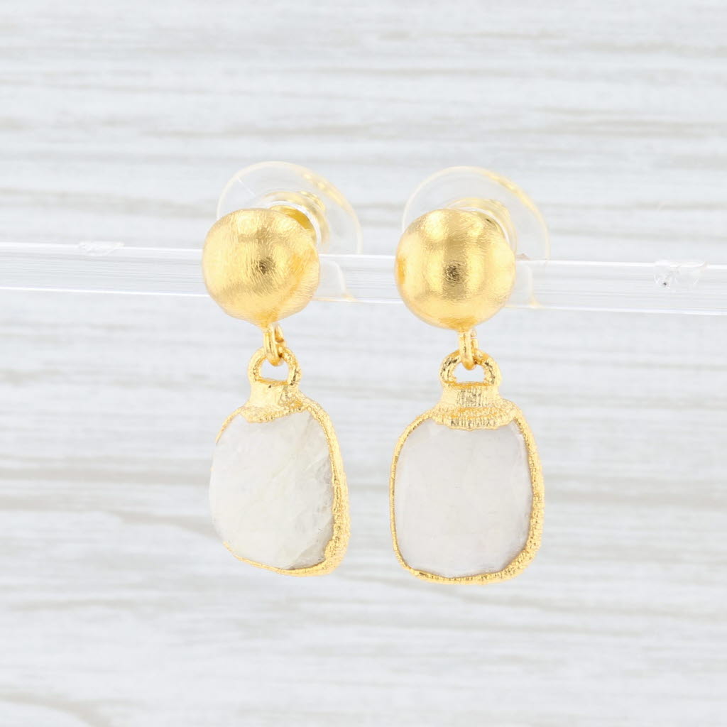 New Nina Wynn White Moonstone Earrings Sterling 22k Gold Vermeil Drops