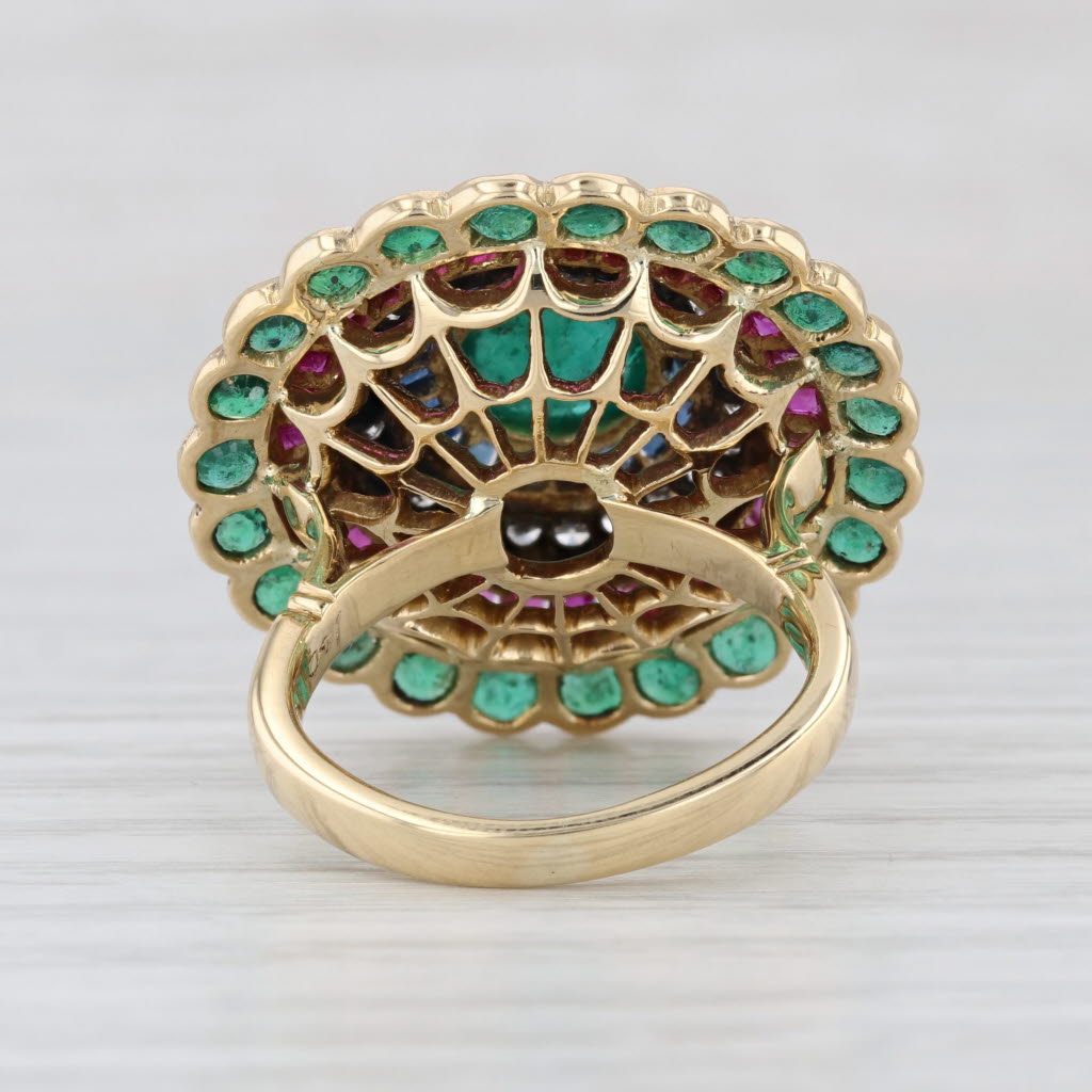 4.46ctw Gemstone Cocktail Ring 18k Gold Emerald Sapphire Ruby Diamond Size 5.75