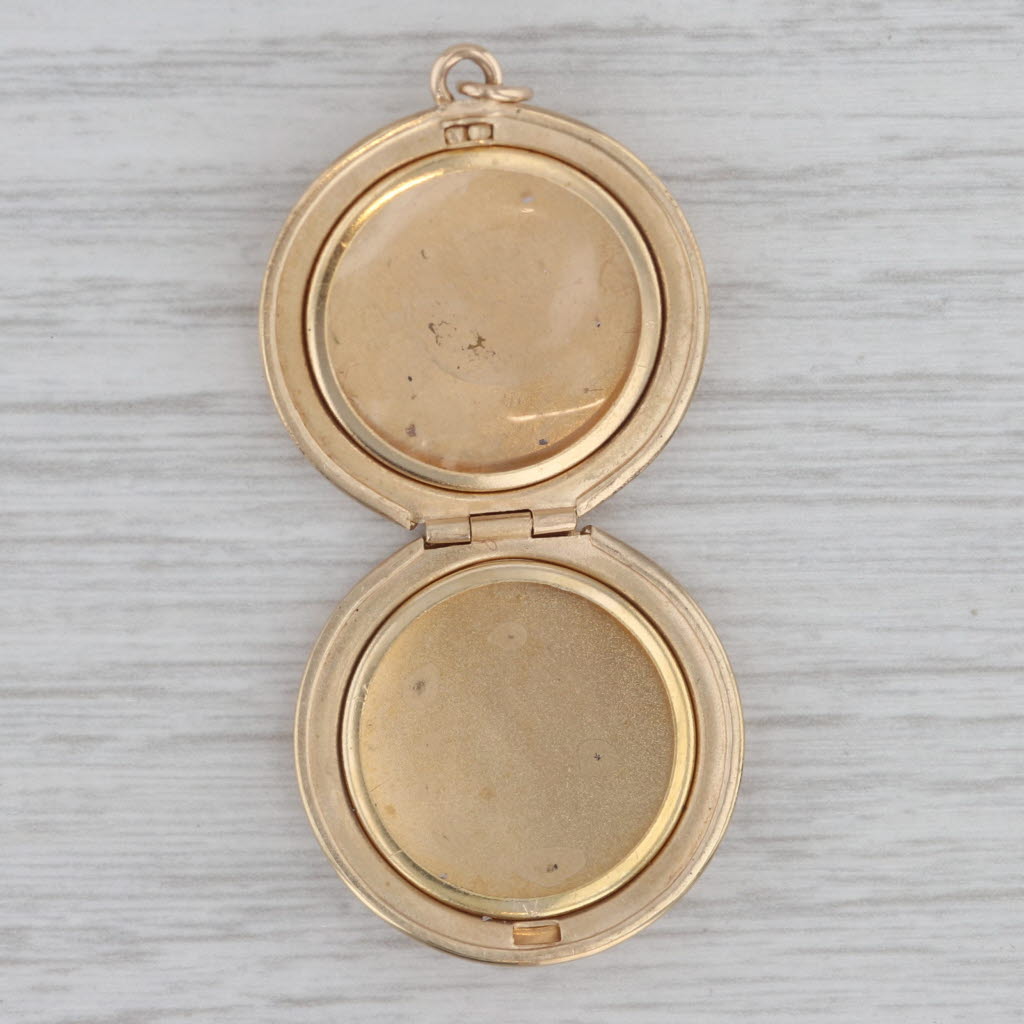 Gray Vintage Floral Picture Locket Pendant 14k Yellow Gold Opens Engravable