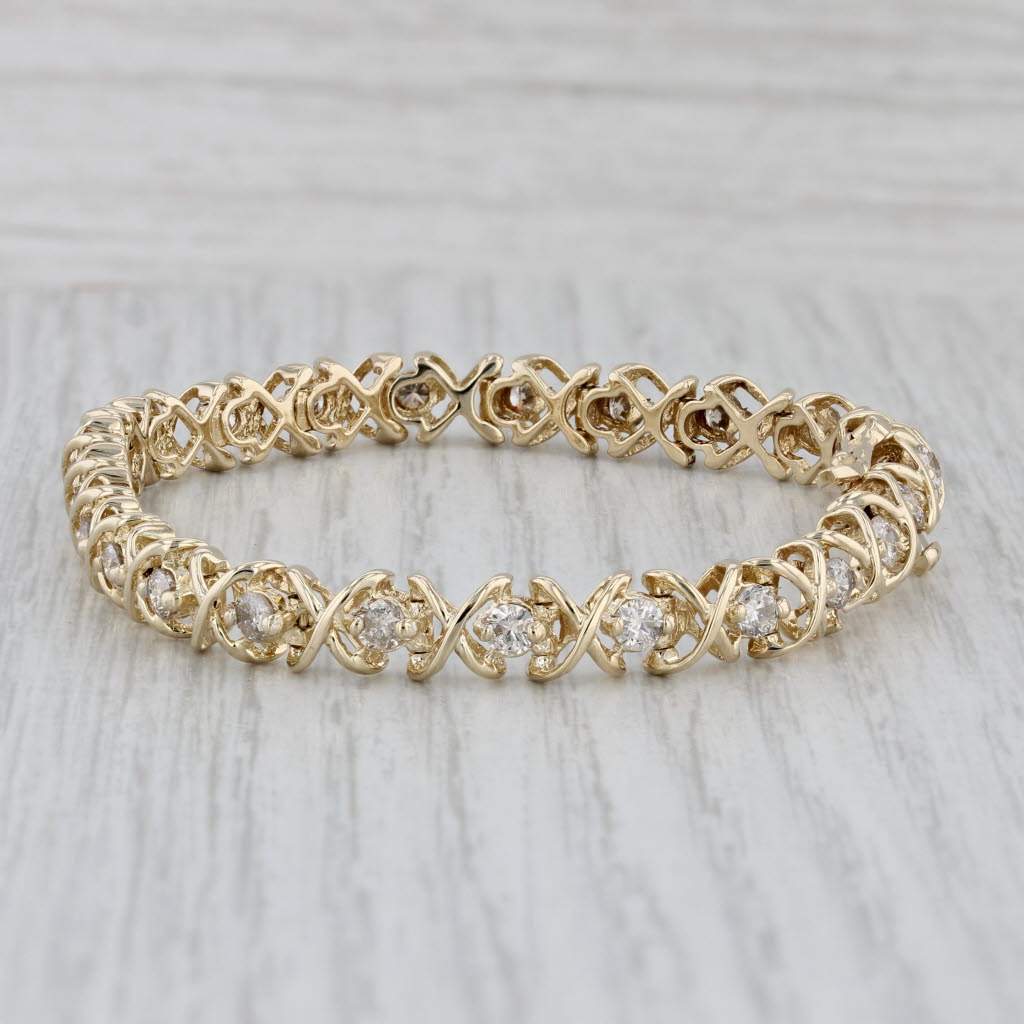 Gray 2.50ctw Diamond Tennis Bracelet 14k Yellow Gold 7" 6.4mm XO Pattern