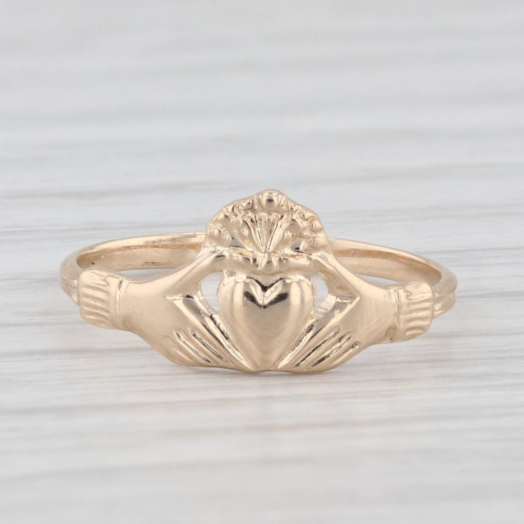 Light Gray Small Irish Claddagh Ring 14k Yellow Gold Size 3