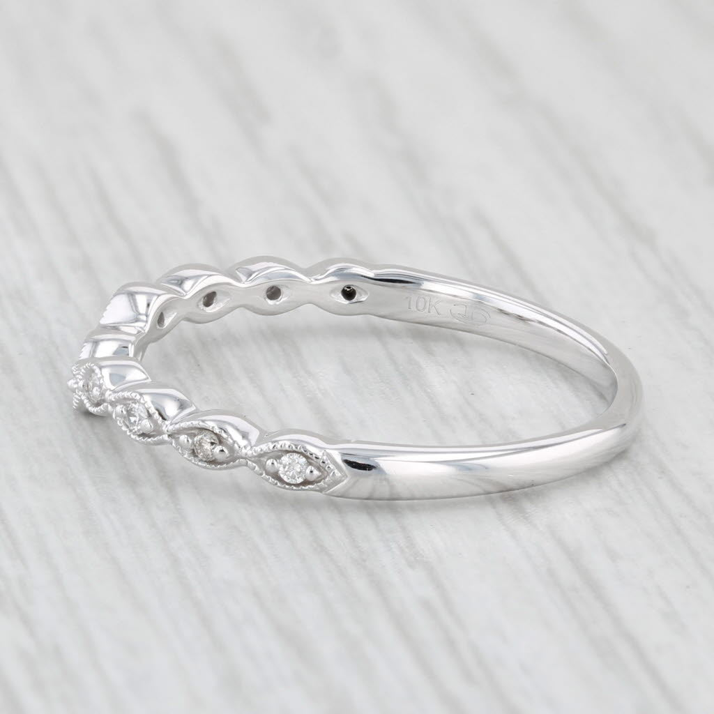 Light Gray Diamond Contoured V Stackable Ring 10k White Gold Wedding Band Size 8