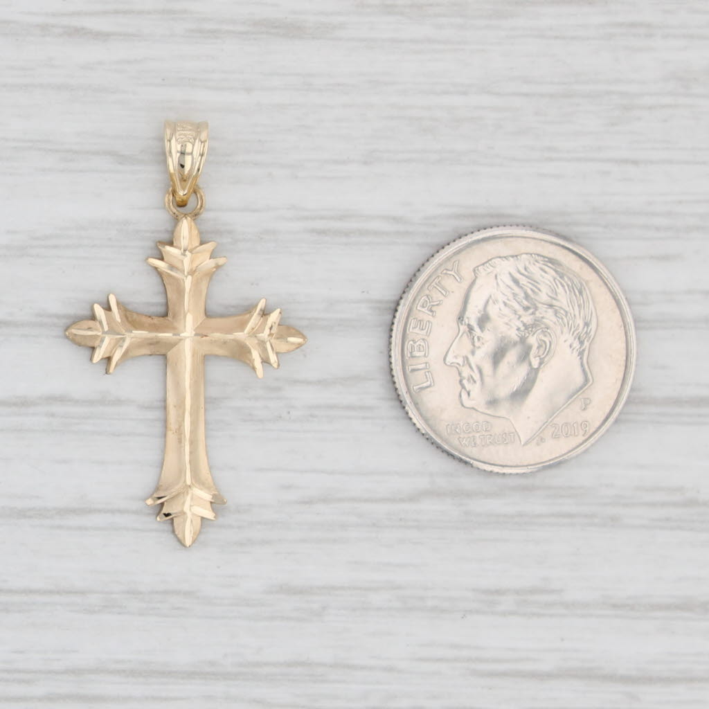 Light Gray Decorative Cross Pendant 14k Yellow Gold Small Drop religious Jewelry