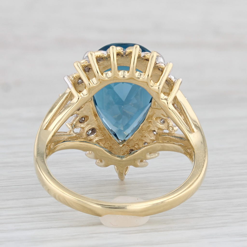 Light Gray 7.33ctw London Blue Pear Topaz Diamond Halo Ring 18k Yellow Gold Size 8