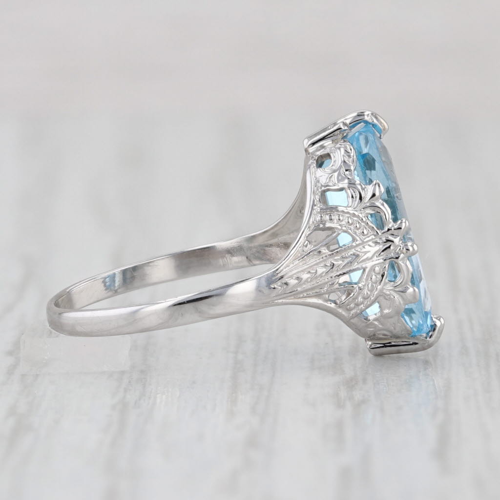 2.90ct Blue Topaz Solitaire Ring Art Deco Ostby Barton 14k White Gold Size 5.25