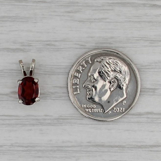 0.90ct Garnet Solitaire Pendant 14k White Gold Small Oval Drop
