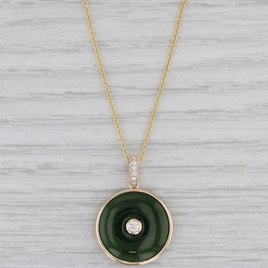 Gray New 0.19ct Diamond Nephrite Jade Pendant Necklace 14k Gold Adjustable Cable