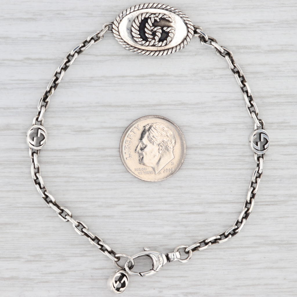 Light Gray Gucci Marmont Torchon Cable Chain Bracelet Sterling Silver 7.5"