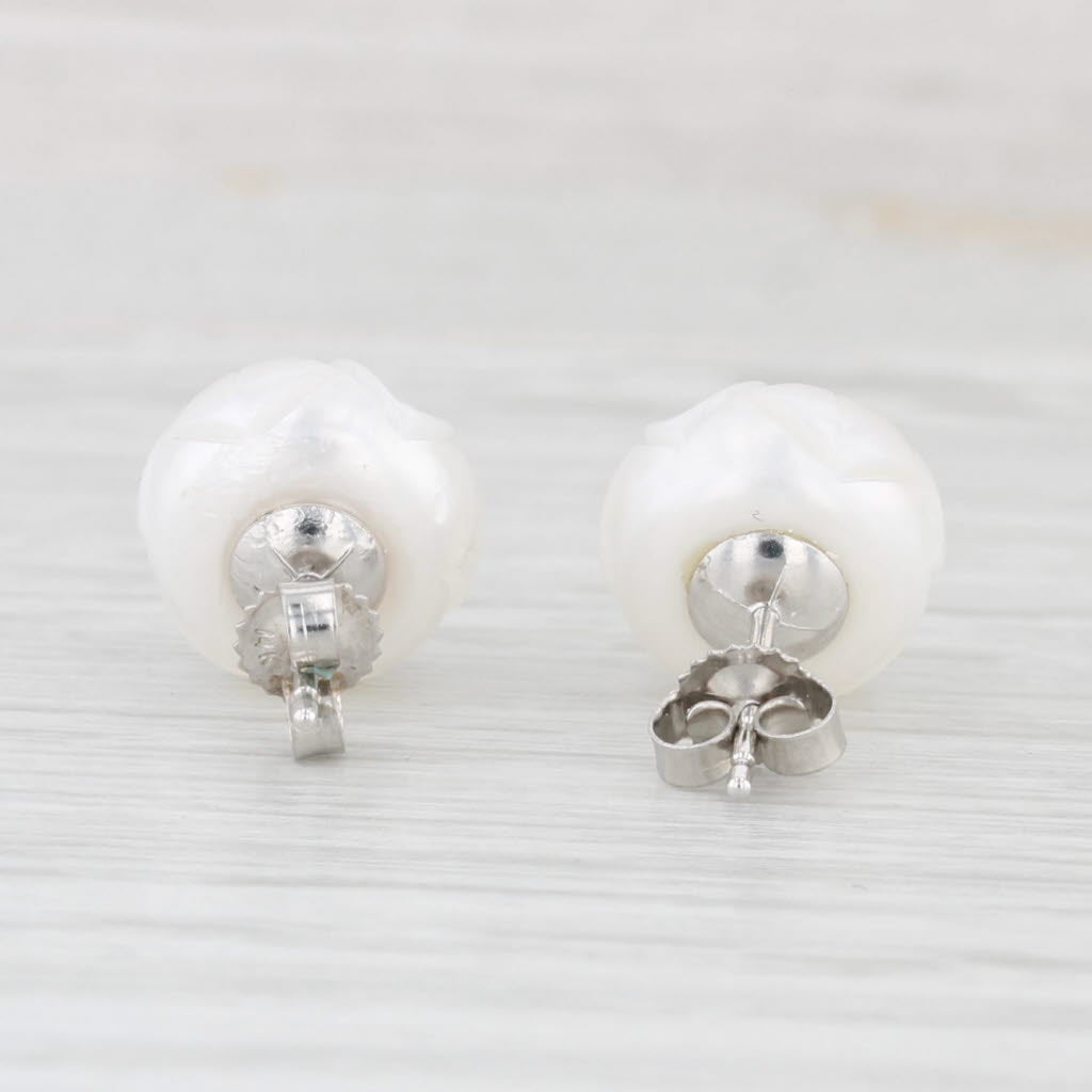 Light Gray New Cultured Pearl Morning Glory Flower Topaz Stud Earrings 14k Gold Galatea