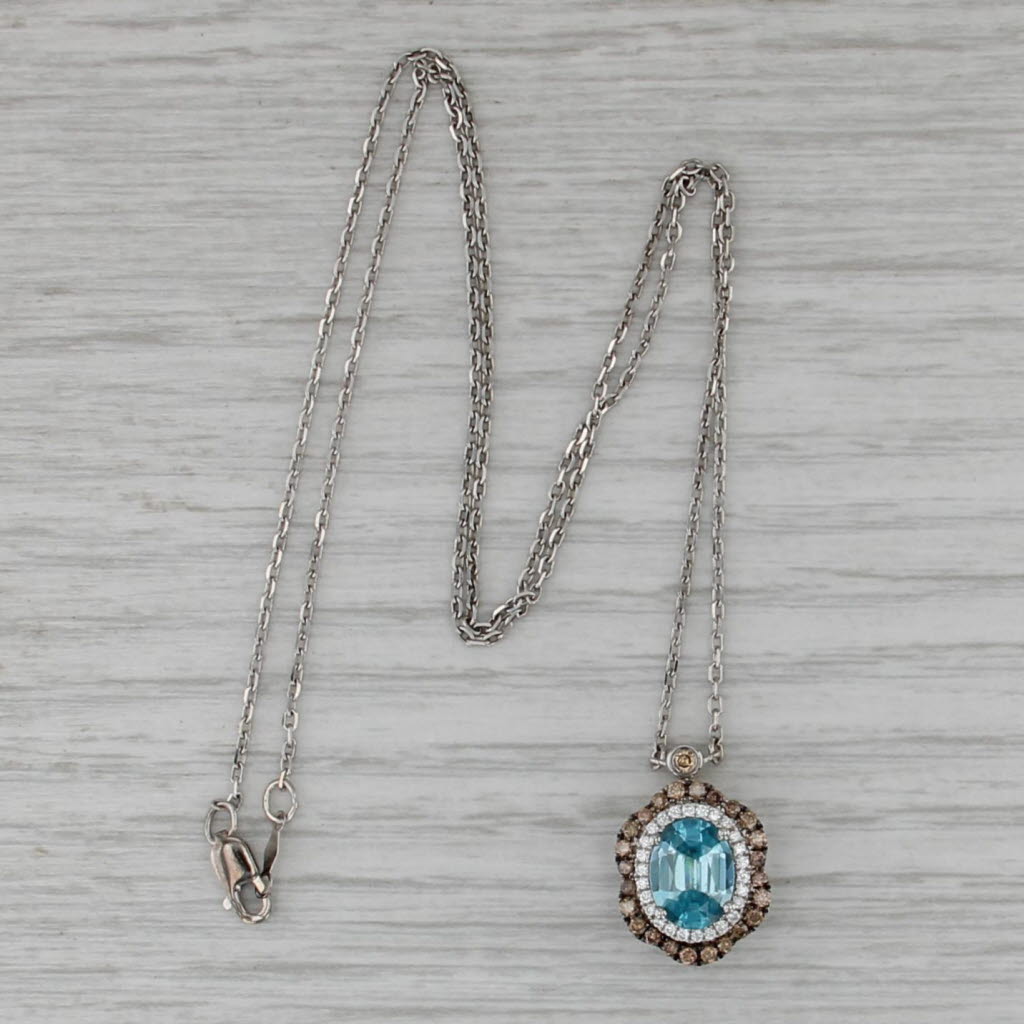 Le Vian 2.67ctw Blue Zircon Diamond Pendant Necklace 14k Gold 18" Cable Chain
