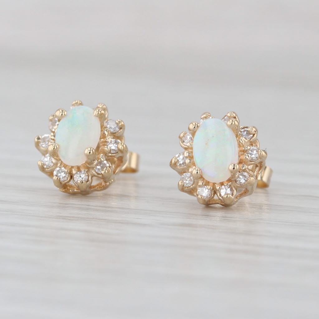 Opal Diamond Halo Stud Earrings 14k Yellow Gold Studs