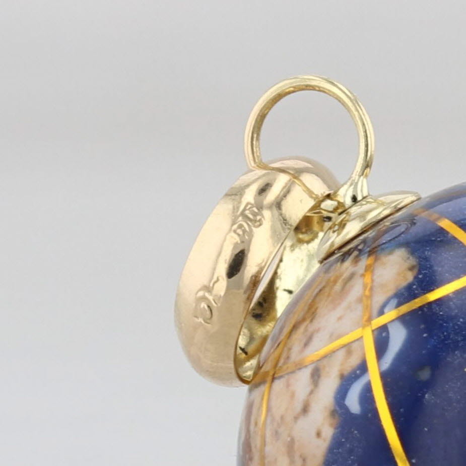 Stone Mosaic Bead Globe Pendant 14k Gold Shell Mother of Pearl Quartzite Pyrite