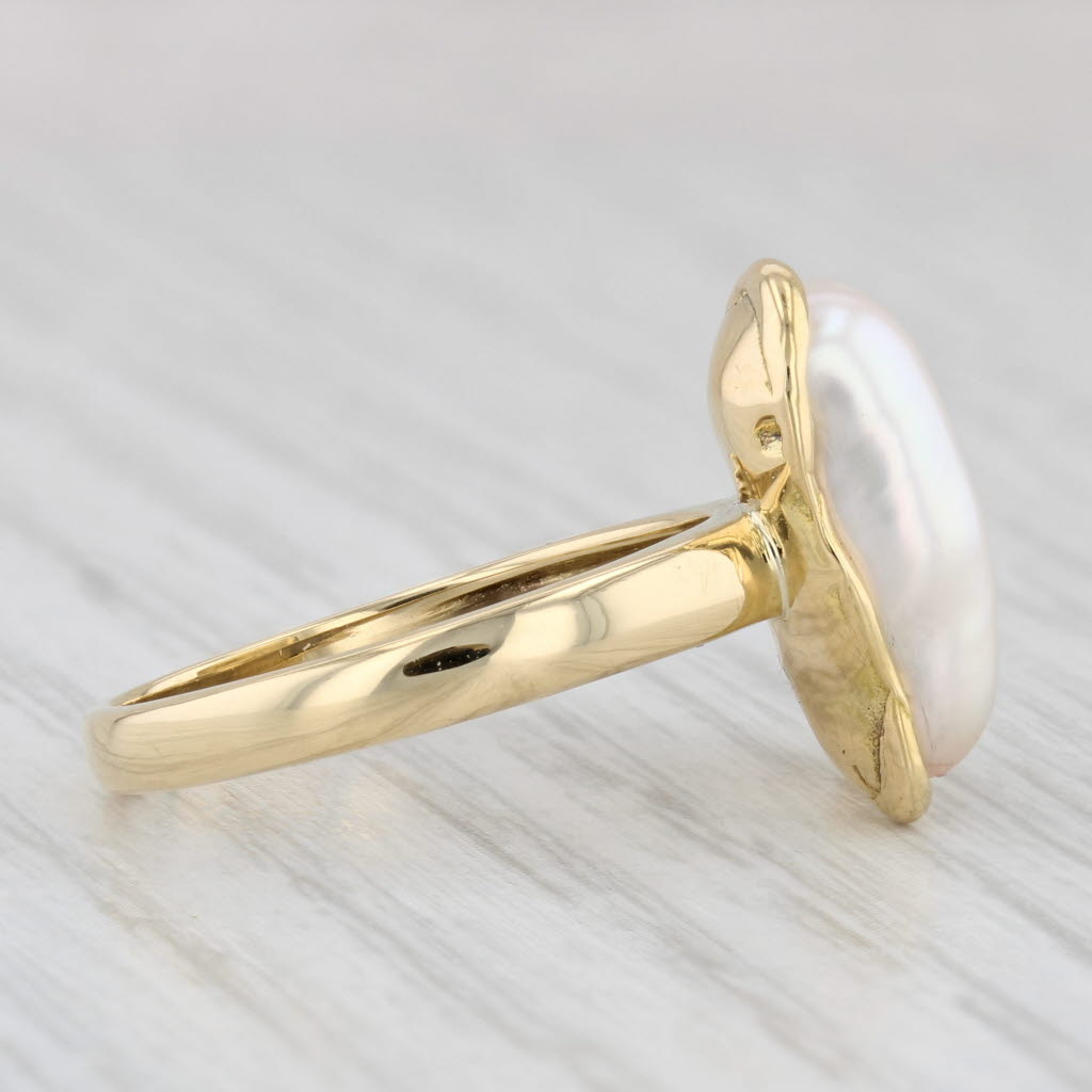 Light Gray Baroque Cultured Pearl Ring 18k Yellow Gold Size 7