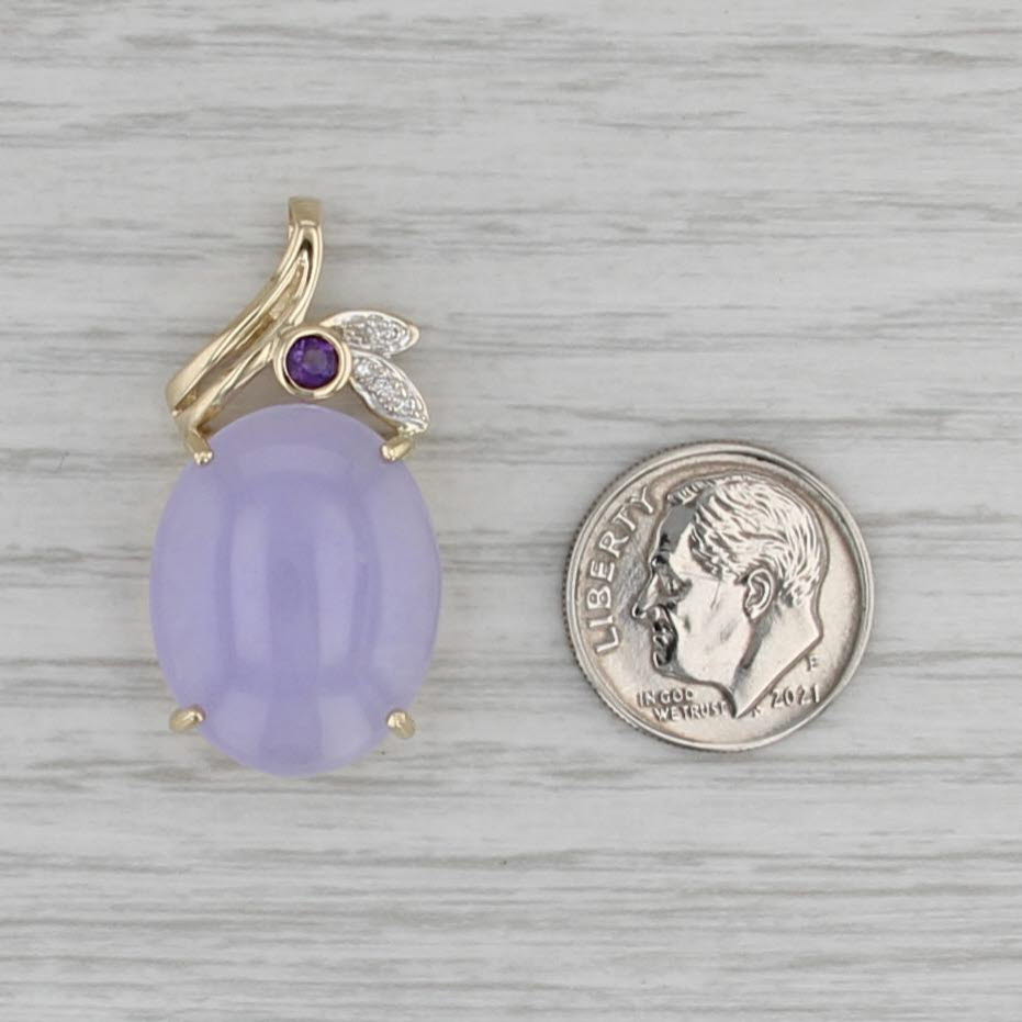 Purple Jadeite Jade Amethyst Diamond Pendant 14k Yellow Gold