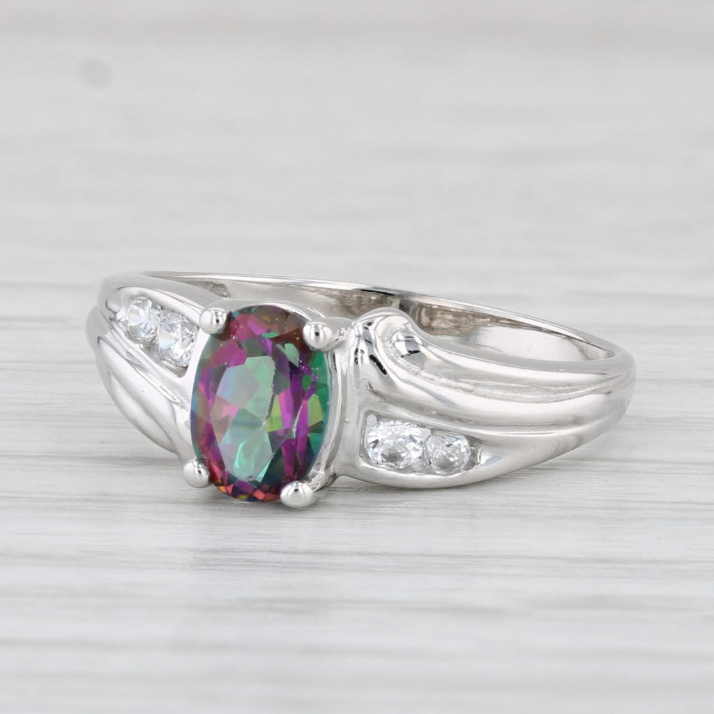 Light Gray 1.10ctw Mystic Topaz Cubic Zirconia Ring 10k White Gold Size 6.75 Oval Solitaire