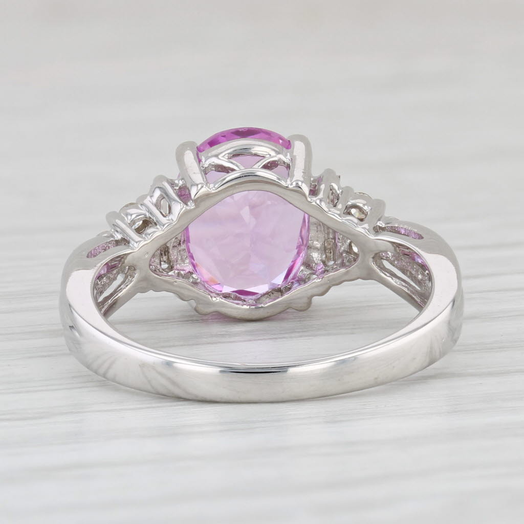 Light Gray 3.54ctw Oval Lab Created Pink Sapphire Diamond Ring 10k White Gold Size 7