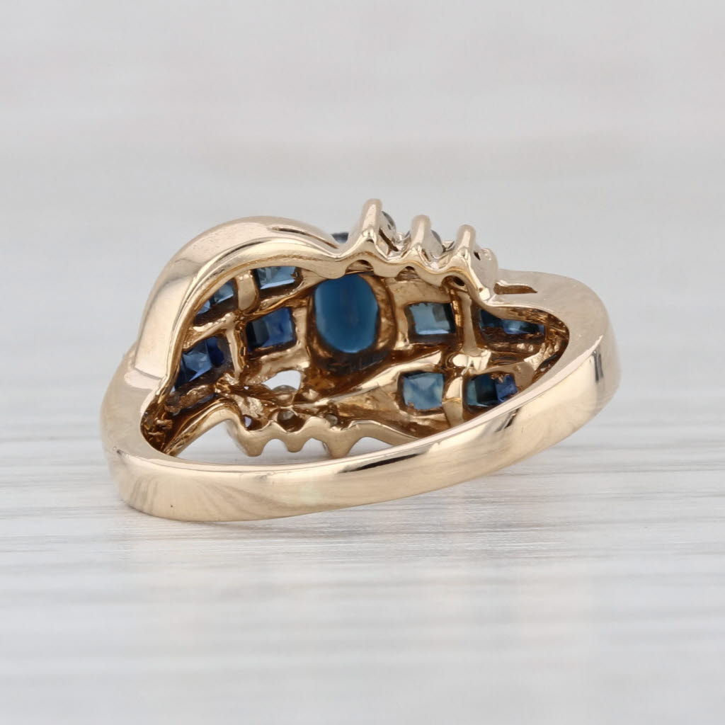 1.06ctw Blue Sapphire Diamond Bypass Ring 14k Yellow Gold Size 5