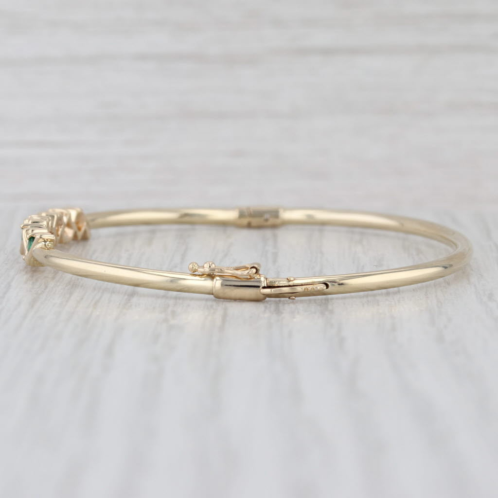 0.35ctw Emerald Diamond Bangle Bracelet 14k Yellow Gold 7"