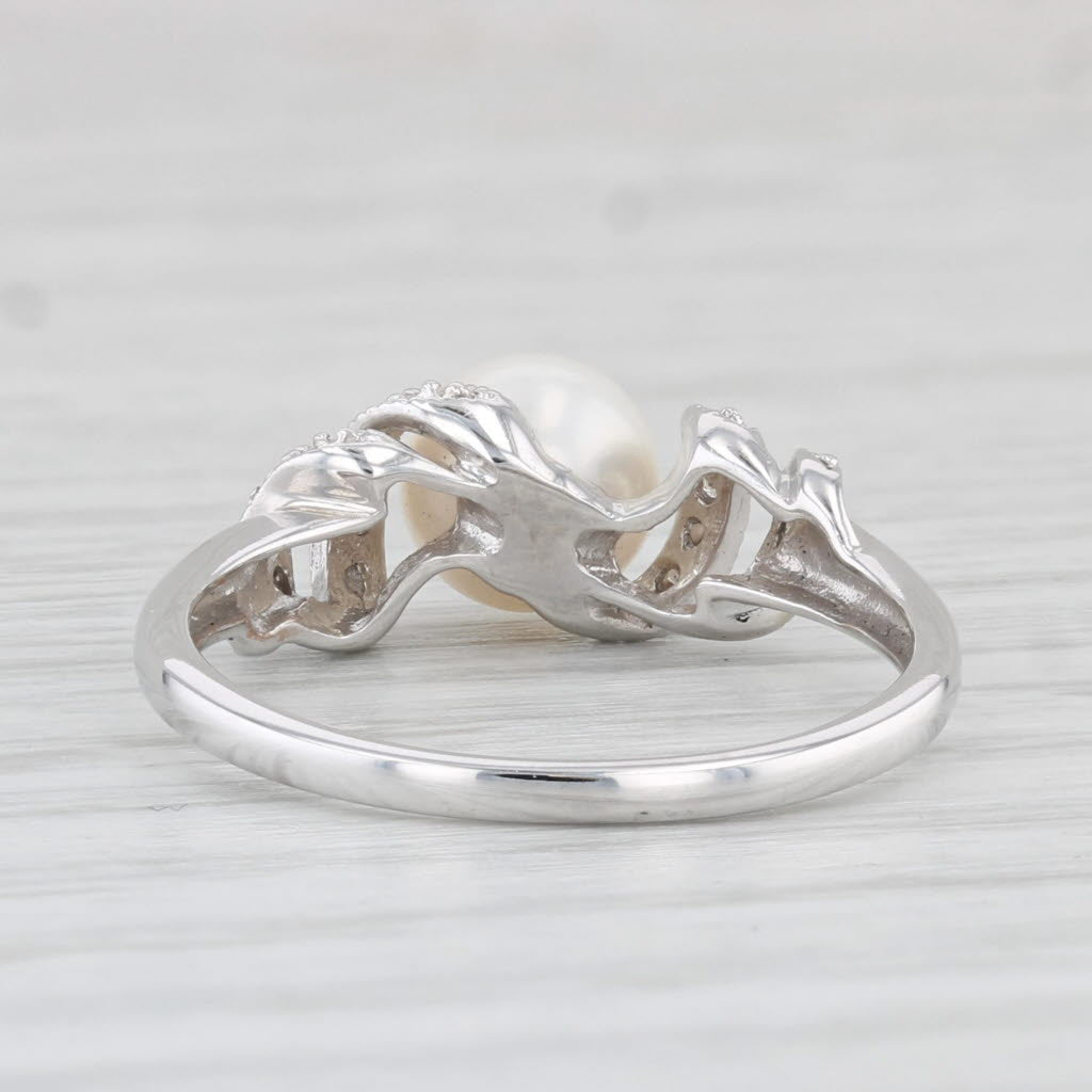 Light Gray Cultured Pearl Diamond Ring 10k White Gold Size 7