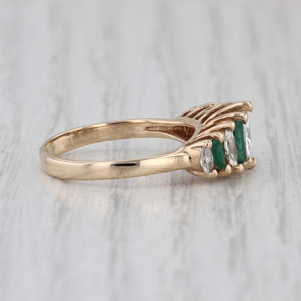0.91ctw Emerald Diamond Ring 14k Yellow Gold Size 6 Stackable Tiered Rooftop