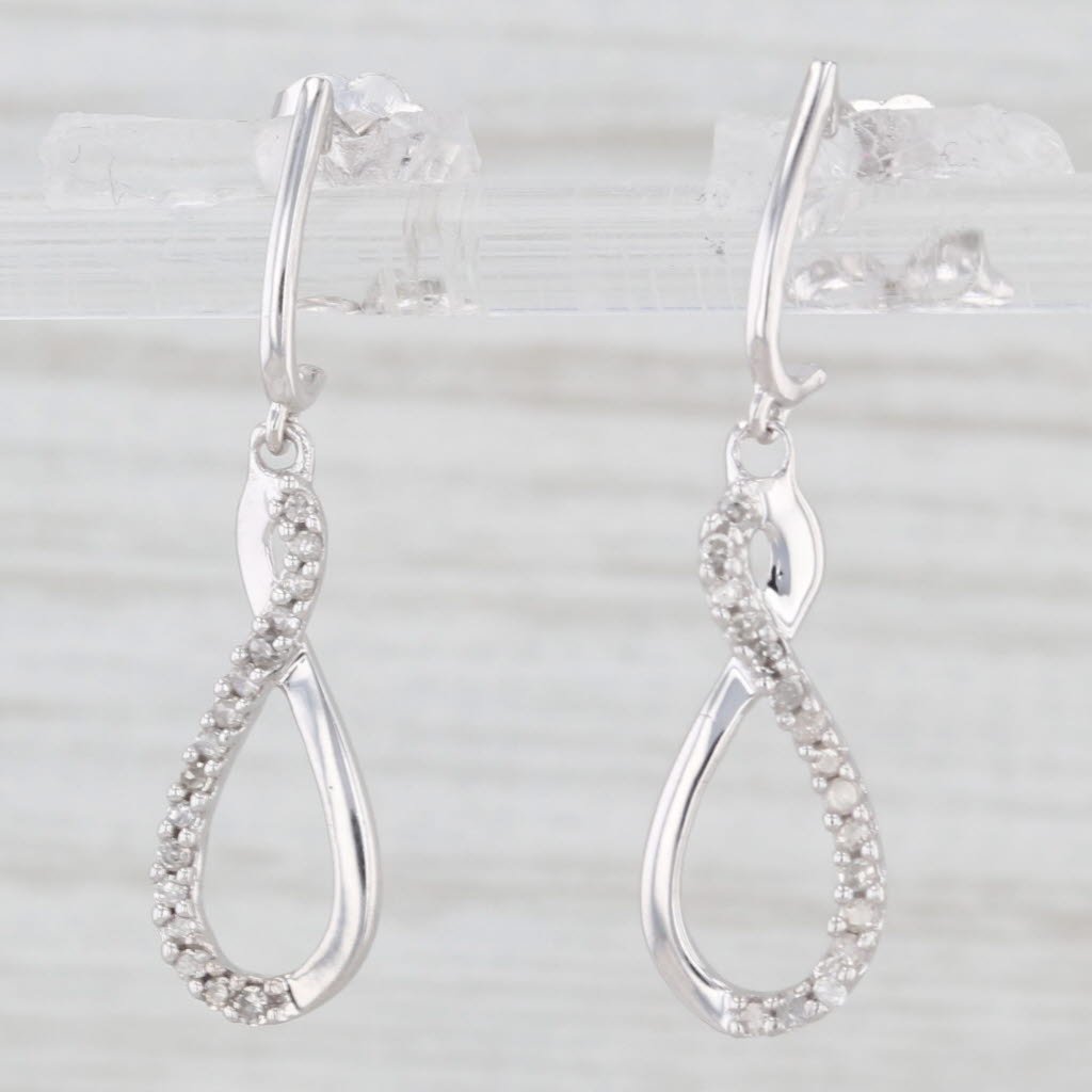 Light Gray 0.20ctw Figure-8 Diamond Dangle Earrings 10k White Gold Pierced Drops