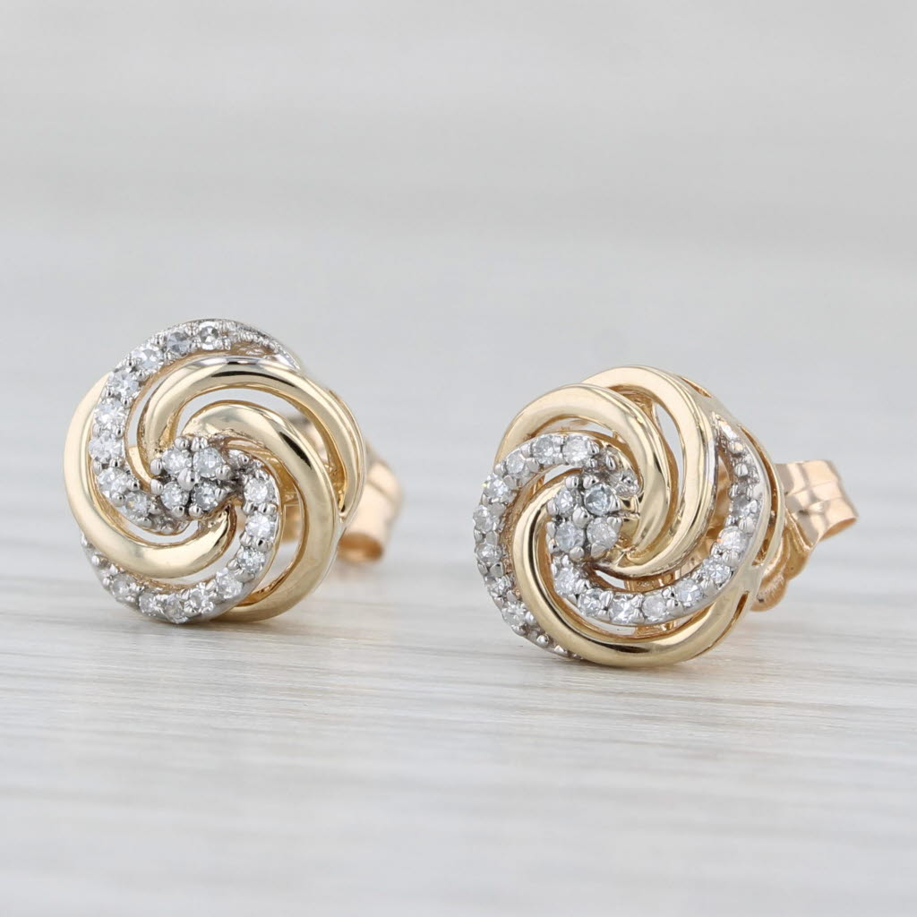 Light Gray Diamond Knot Swirl Stud Earrings 10k Yellow Gold