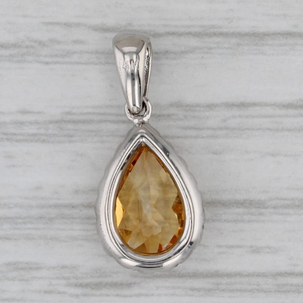 Gray 1.18ct Citrine Diamond Teardrop Pendant 14k White Gold