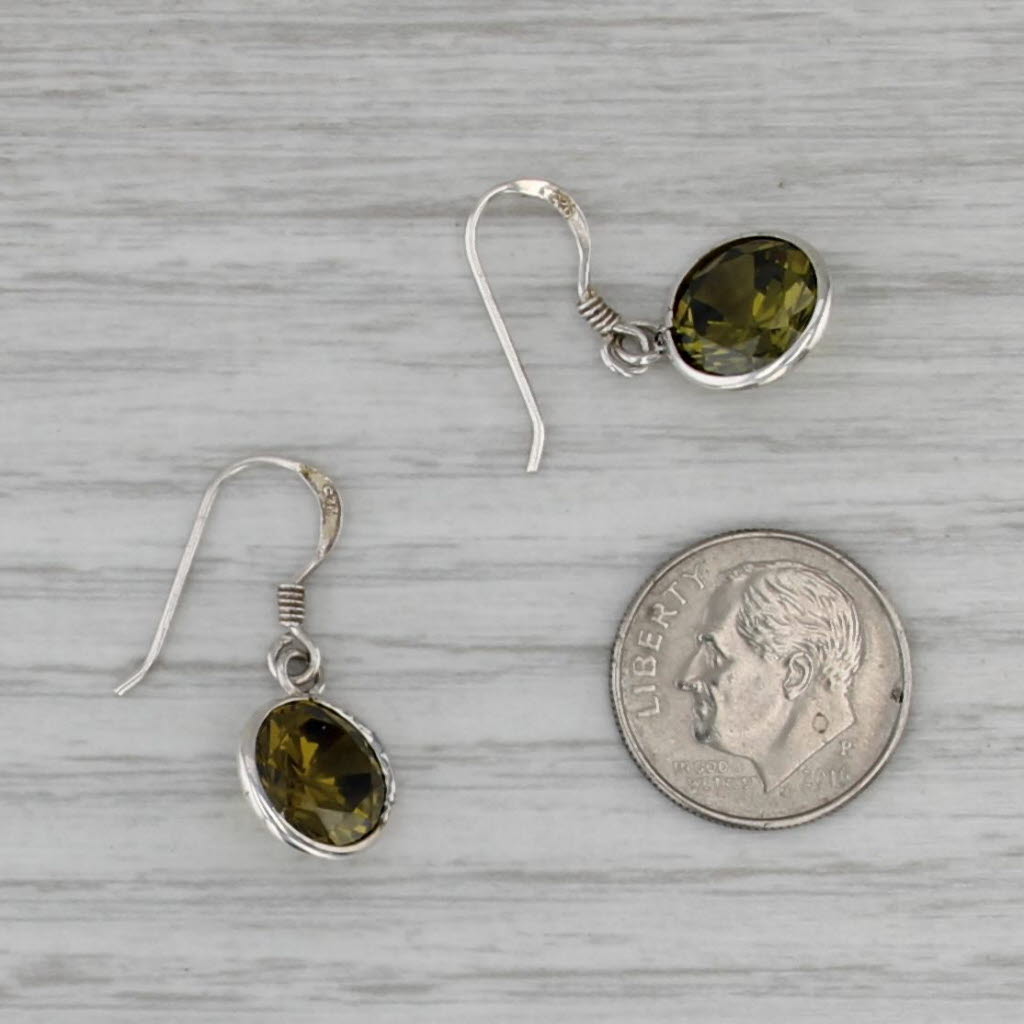Green Cubic Zirconia Dangle Earrings Sterling Silver Hook Post Drops