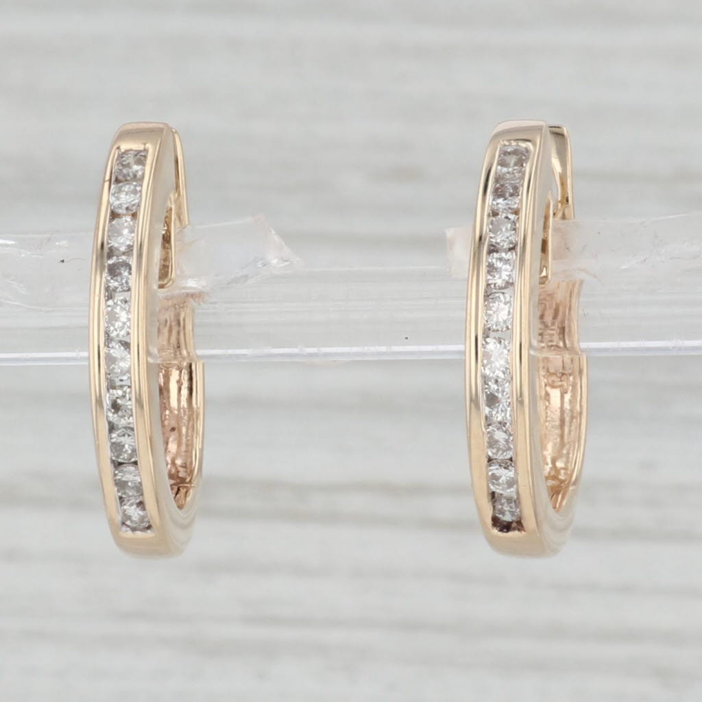 Light Gray 0.32ctw Diamond Hoop Earrings 14k Yellow Gold Hinged Snap Top Hoops