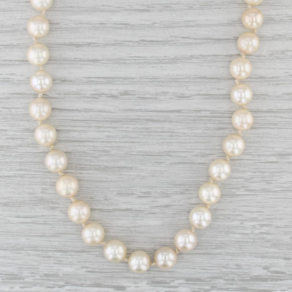 Vintage Cultued Pearl Single Strand Necklace 14k White Gold Filigree Clasp