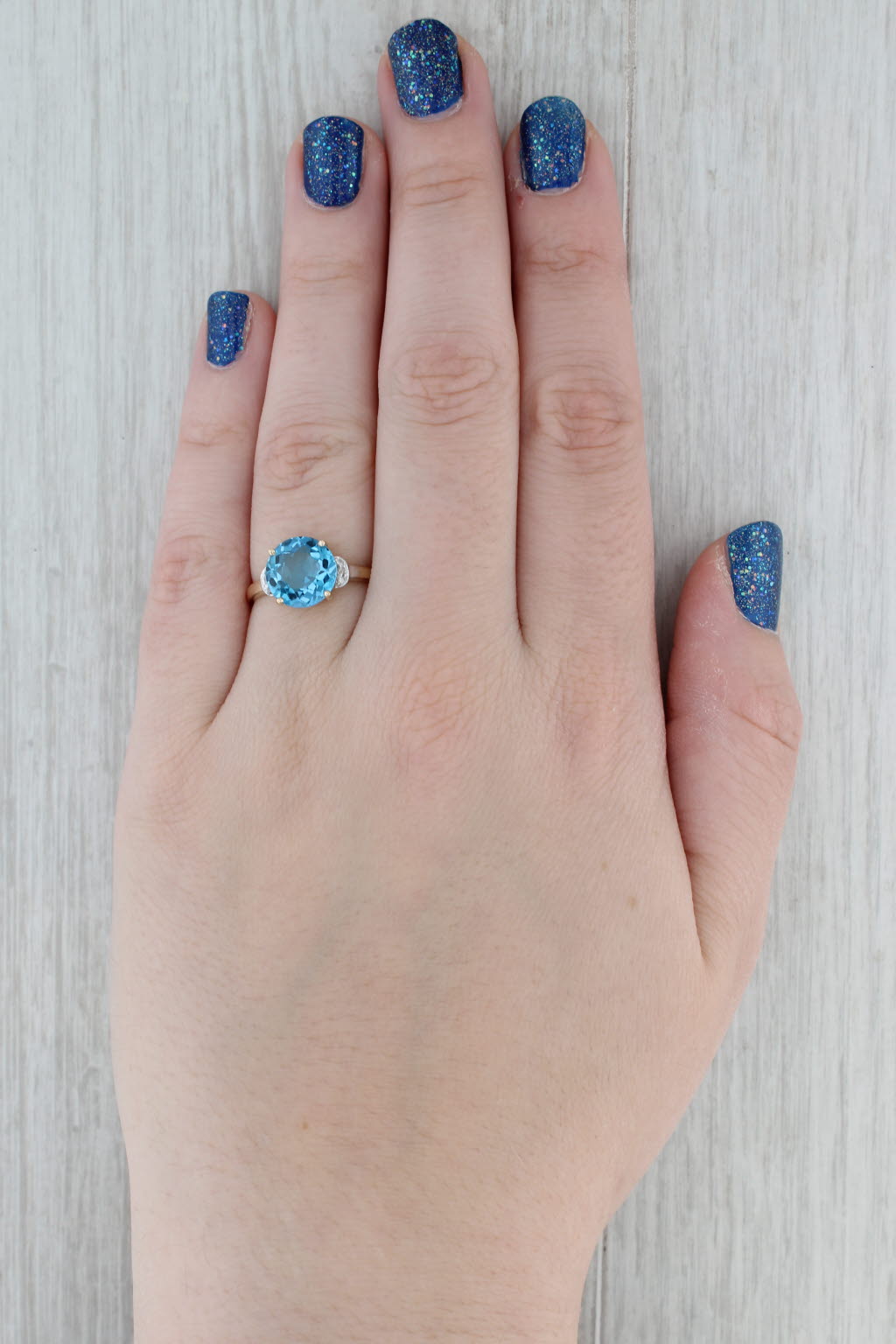Gray 3.20ctw Round Blue Topaz Diamond Ring 14k Yellow Gold Size 8