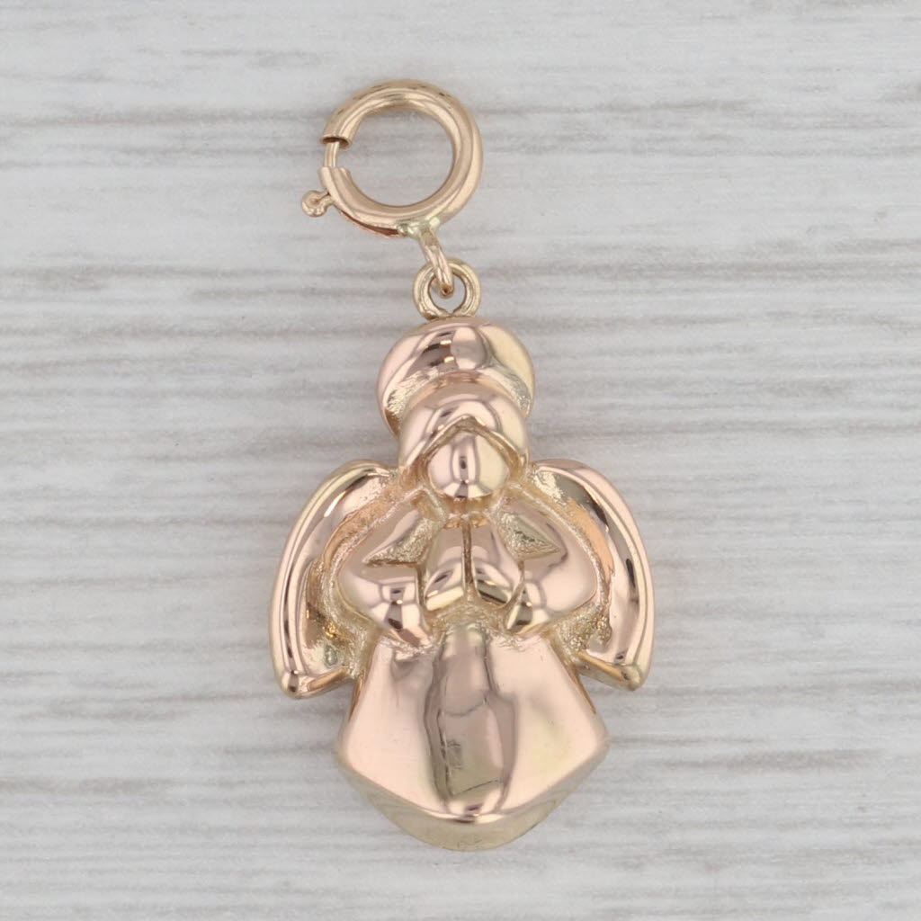 Gray Guardian Angel Charm 14k Yellow Rose Gold Christmas Holiday Pendant