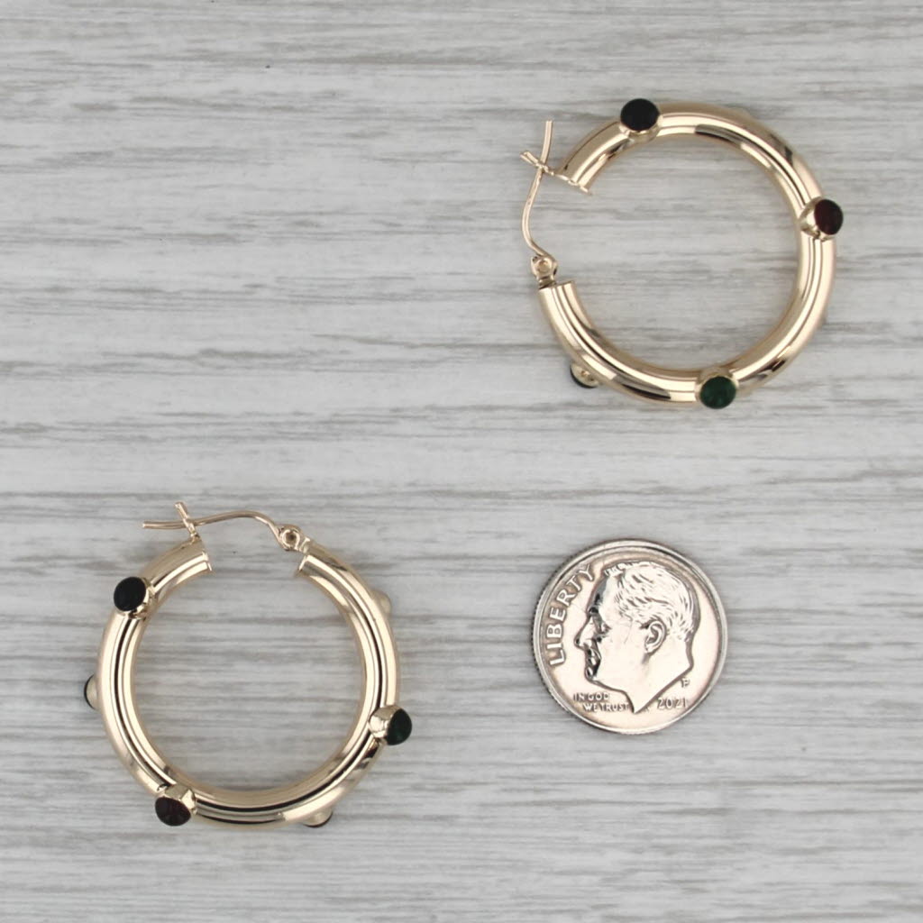 Multicolor Domed Resin Hoop Earrings 14k Yellow Gold Snap Top Round Hoops