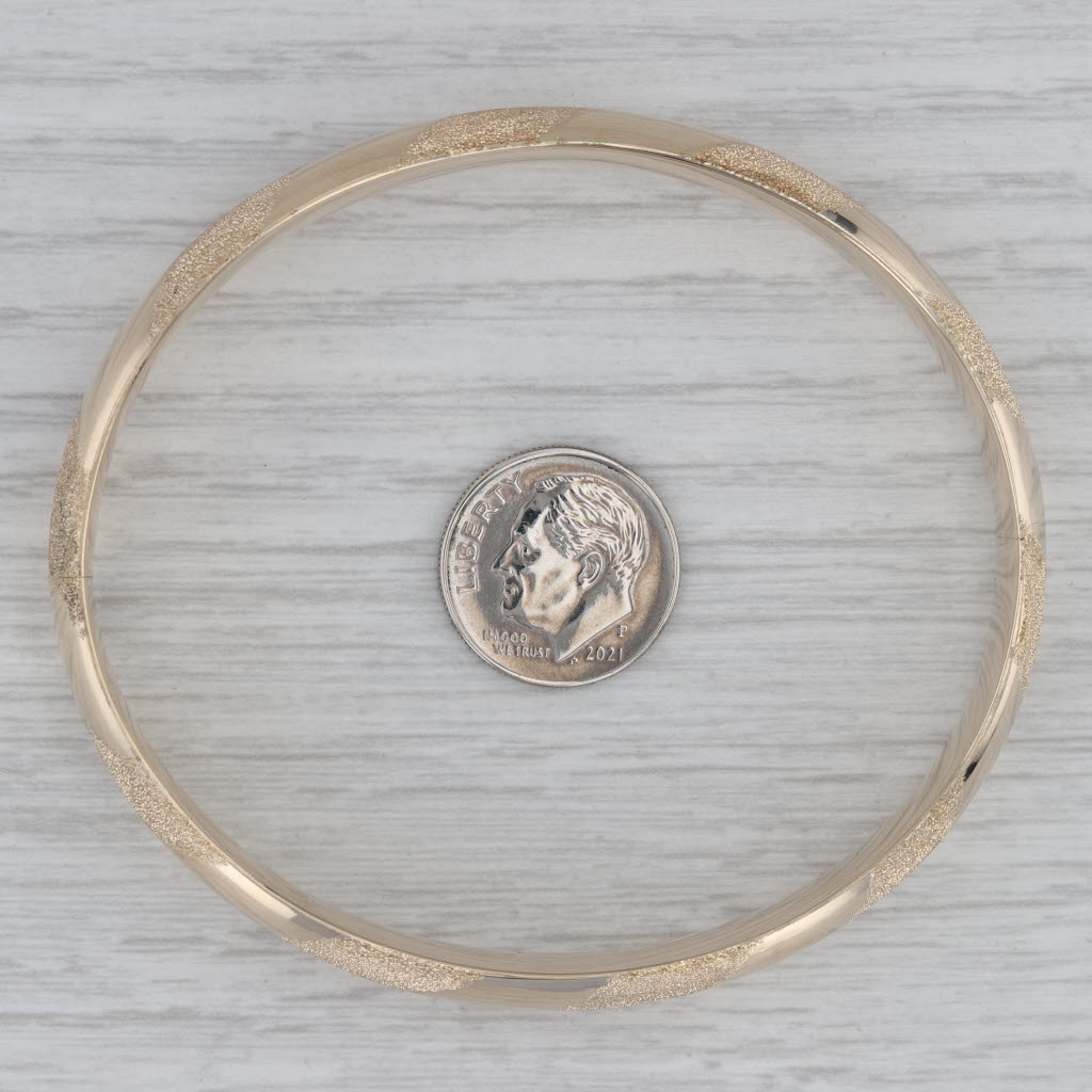 Gray Hinged Oval Bangle Bracelet 14k Yellow Gold Brushed Polished 7.75"