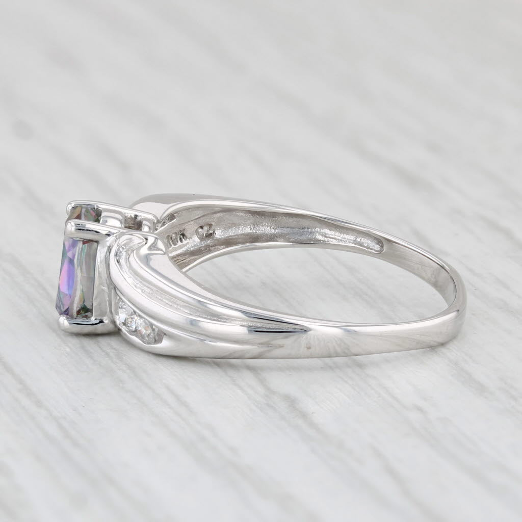 Light Gray 1.10ctw Mystic Topaz Cubic Zirconia Ring 10k White Gold Size 6.75 Oval Solitaire
