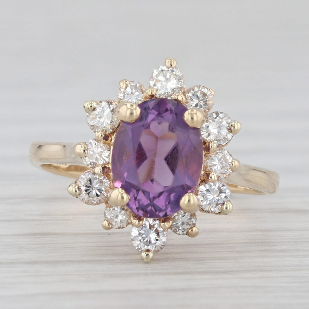 Light Gray 1.60ctw Oval Amethyst Diamond Halo Ring 14k Yellow Gold Size 5
