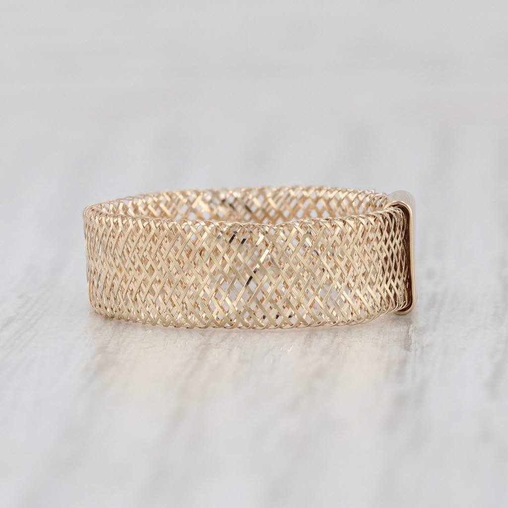 Flexible Mesh Ring 14k Yellow Gold Size 7-9 Adjustable Band Light Weight