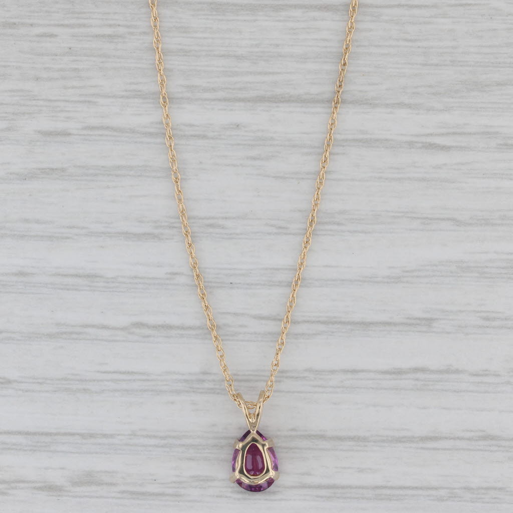 Gray Garnet Teardrop Pendant Necklace 14k Yellow Gold 18" Rope Chain