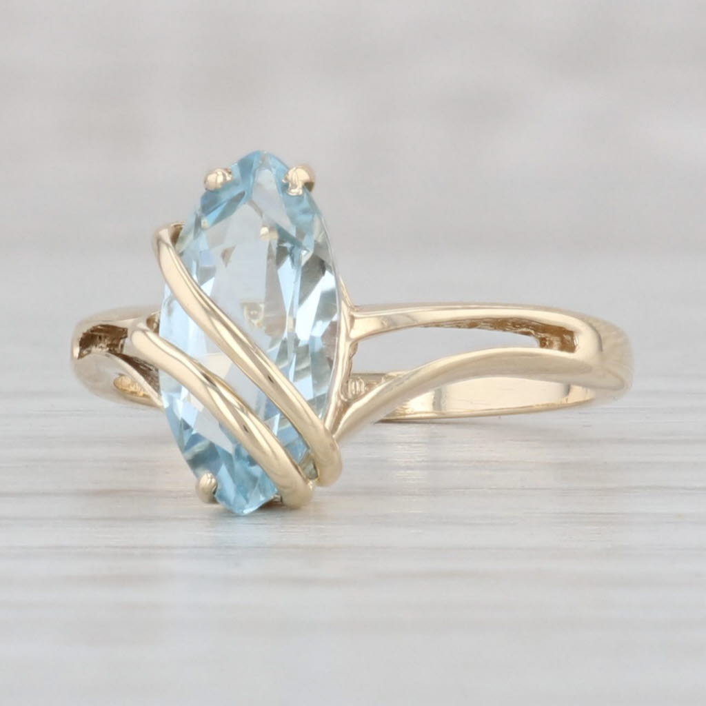Light Gray 2.05ct Marquise Blue Topaz Solitaire Ring 14k Yellow Gold Size 6