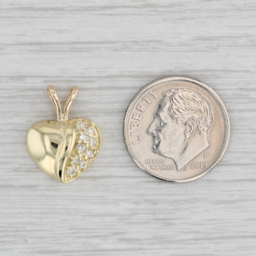 Gray 0.12ctw Diamond Puffy Heart Pendant 14k Yellow Gold Small Drop