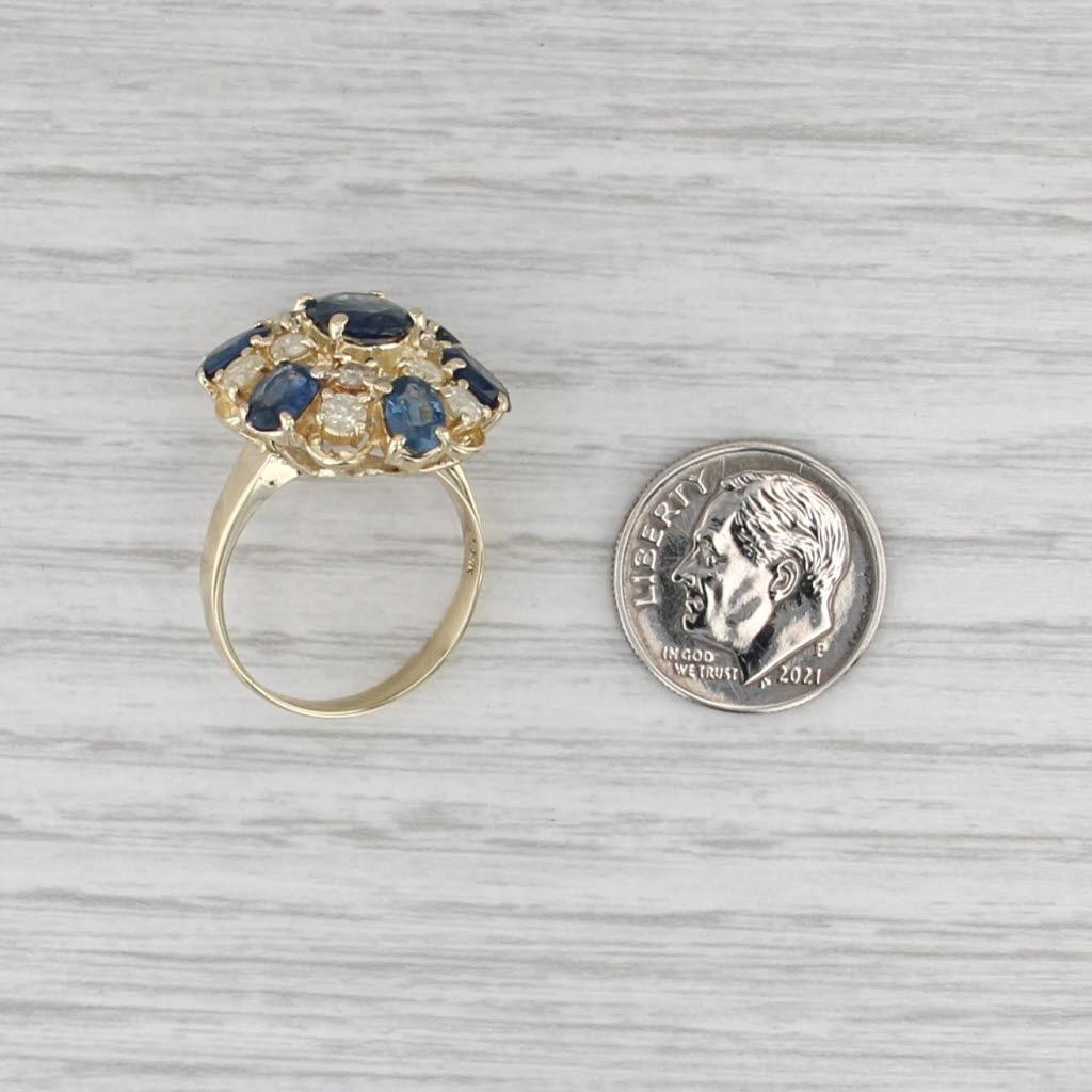 3.77ctw Blue Sapphire Diamond Cluster Ring 14k Yellow Gold Size 7 Cocktail