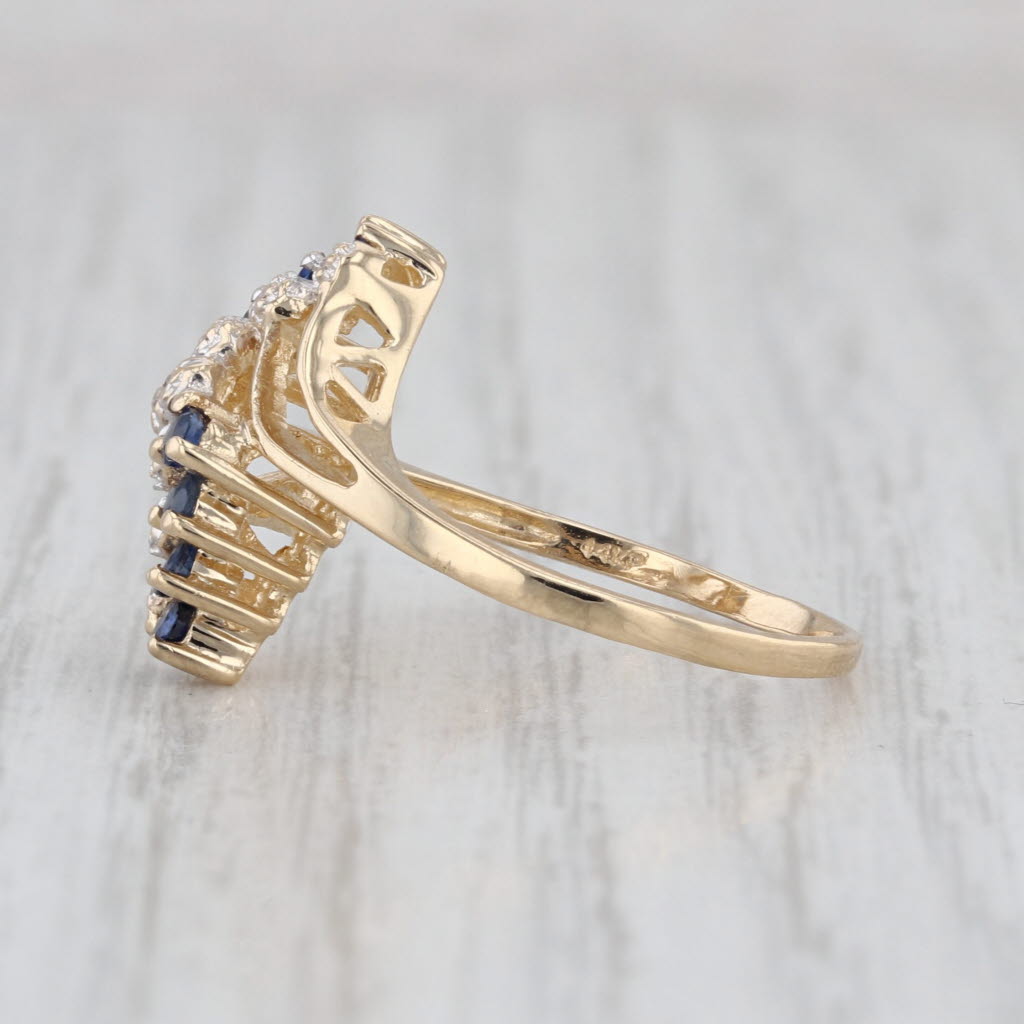 0.38ctw Blue Sapphire Diamond Bypass Ring 14k Yellow Gold Size 6.75
