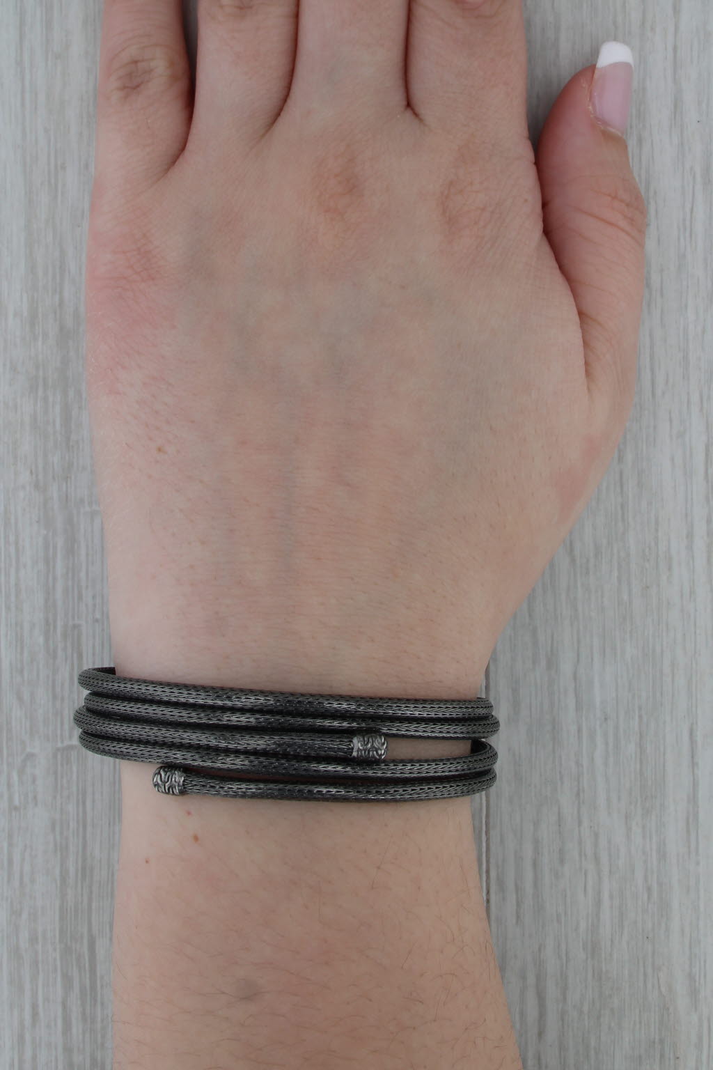 John Hardy Dark Silver Classic Chain Coil Wrap Bangle Sterling Silver Flexible