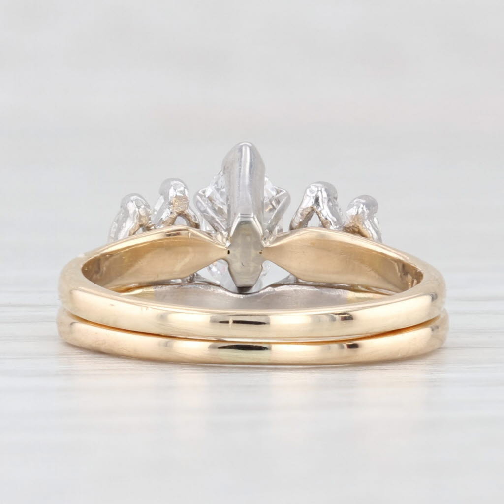Light Gray 0.80ctw Marquise Diamond Engagement Ring Wedding Band Bridal Set 14k Gold