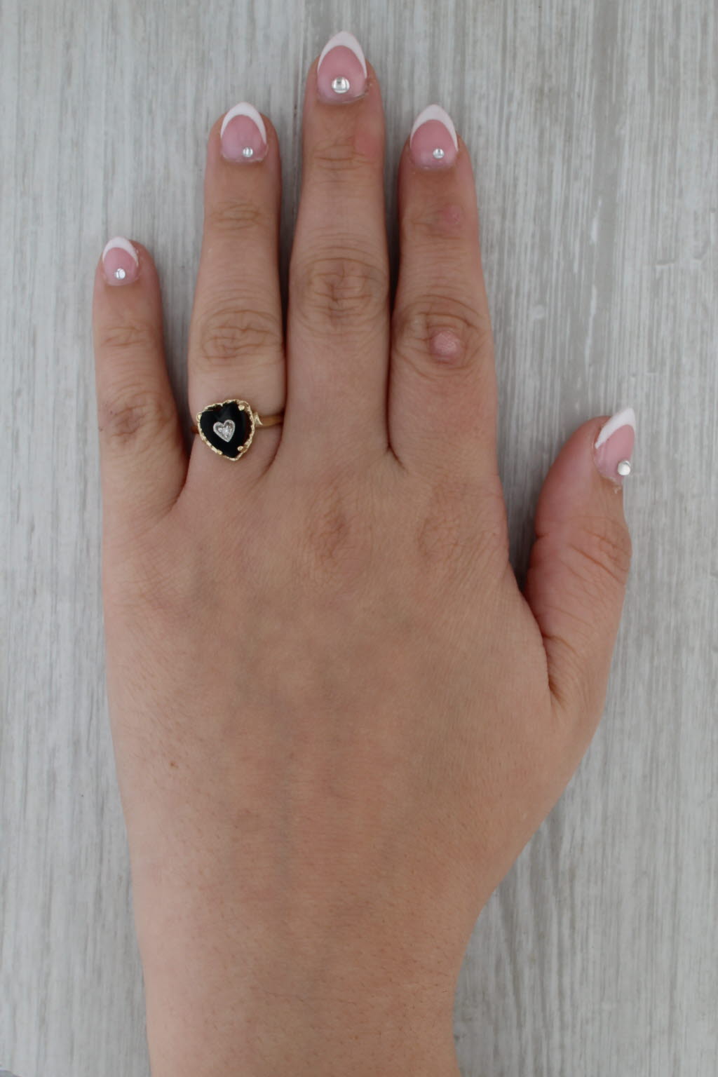 Vintage Onyx Heart Diamond Signet Ring 10k Yellow Gold Size 6