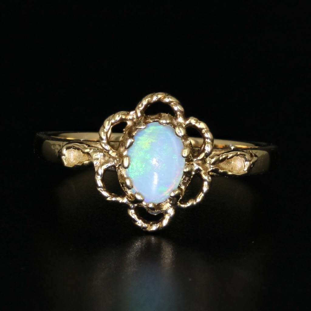 Black Oval Opal Cabochon Solitaire Ring 14k Yellow Gold Size 5