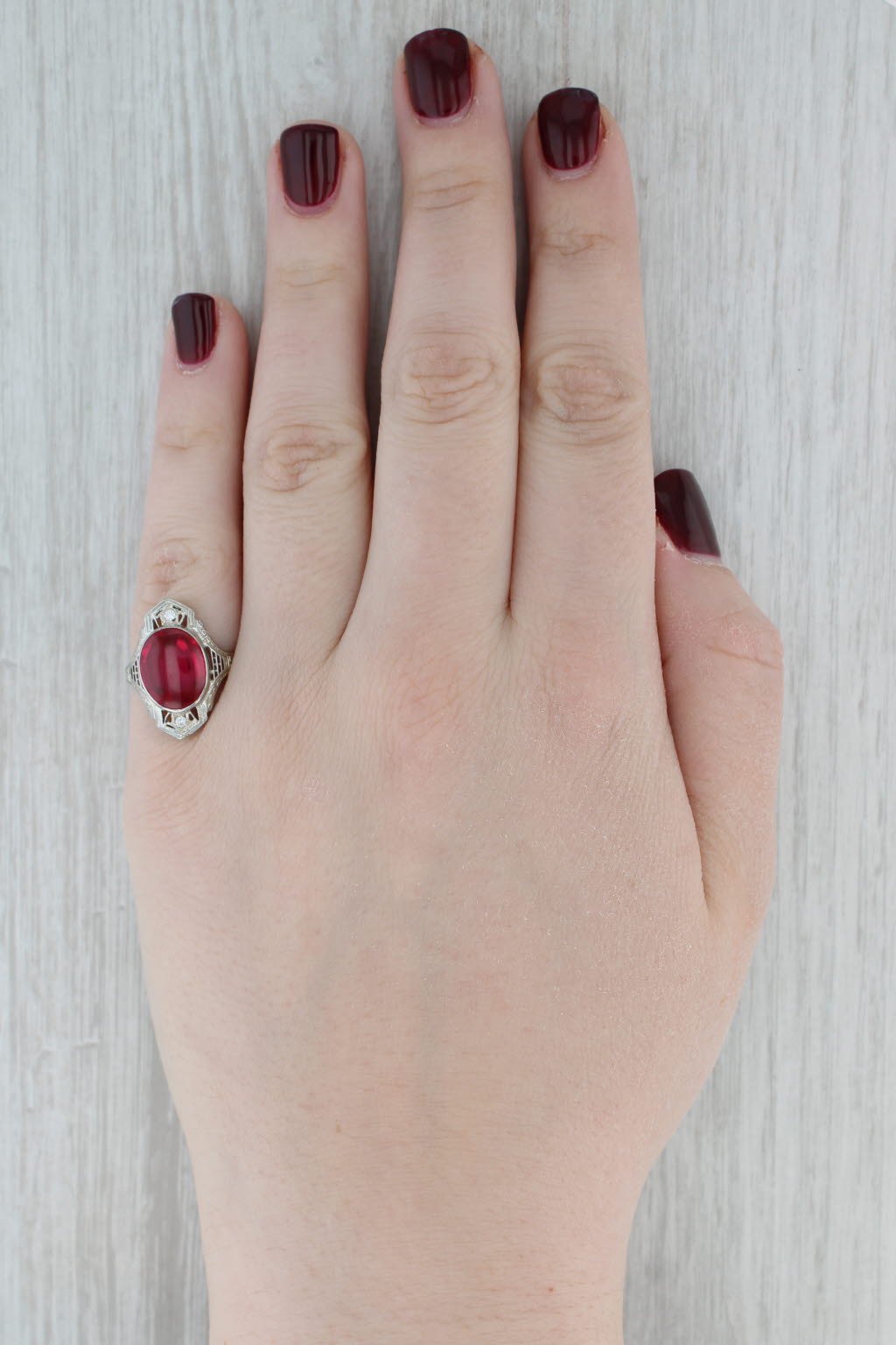 Gray Art Deco 5.23ctw Lab Created Ruby Diamond Ring 18k White Gold Size 6