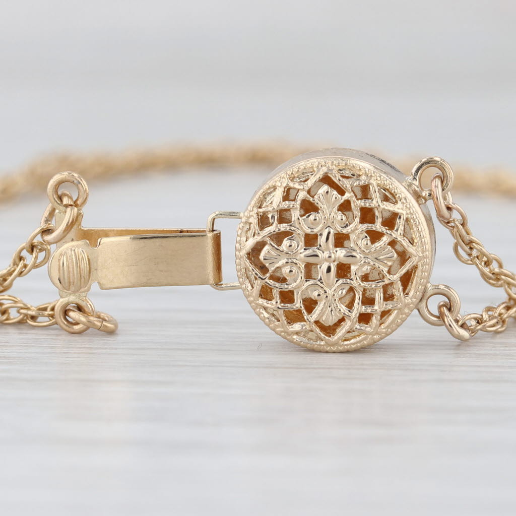 Vintage Slide Charm Bracelet 14k Yellow Gold 7" Rope Chain Ornate Filigree Clasp