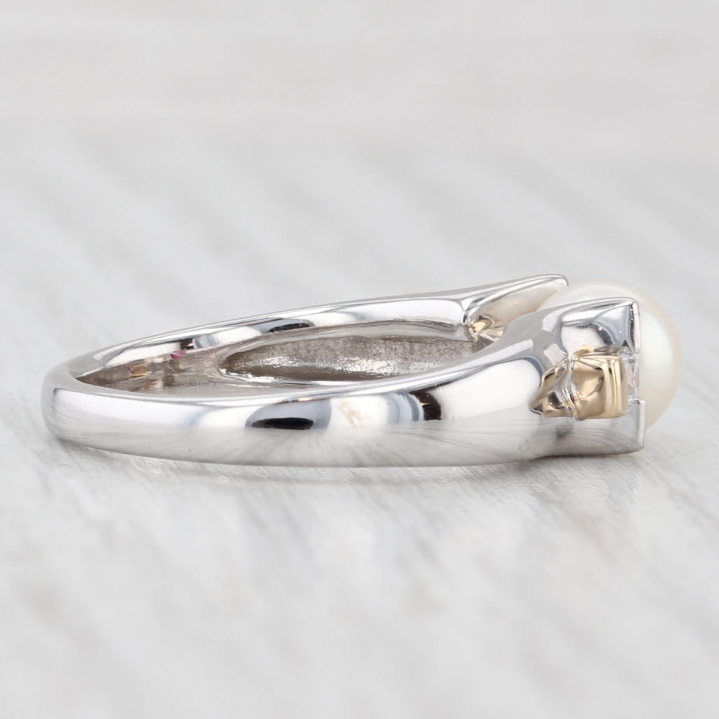 Light Gray Cultured Pearl Diamond Ring 14k White Yellow Gold Size 7.25
